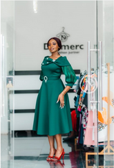 Elegant dark green midi dress